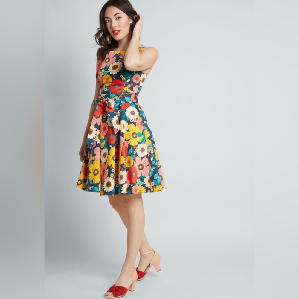 Floral Fit-and-Flare Dress in Multicolor
